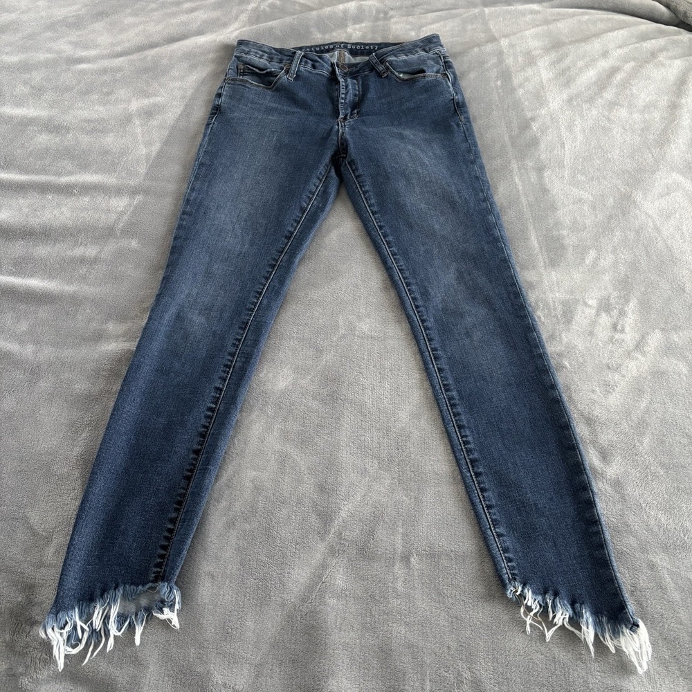 ARTICLES‎ OF SOCIETY Womens Blue Denim Skinny Jeans Frayed Raw Hem Size 27